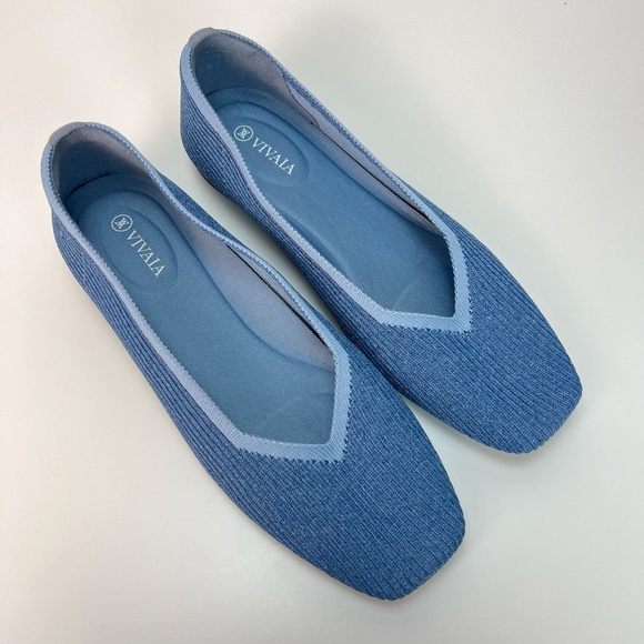 Vivaia Margot Walker 2.0 Square Toe V Cut Flats Denim Blue Ballet EU 40 US 9 - Picture 3 of 11